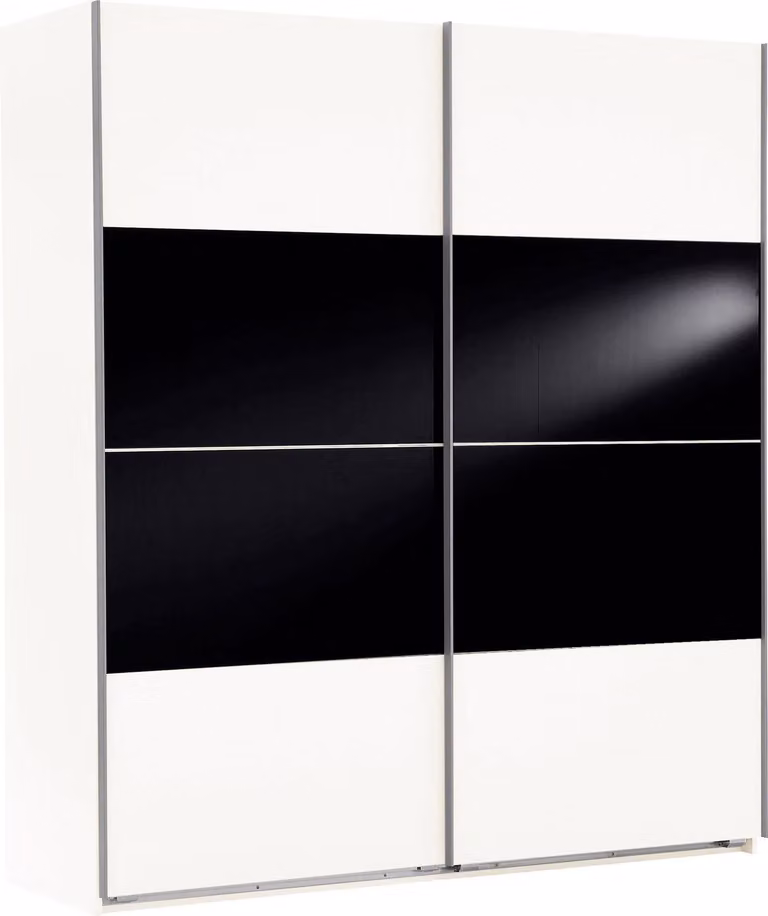 Armadio con ante scorrevoli Easy Plus a 2 ante, versione a scelta, bianco / vetro nero, 180 cm