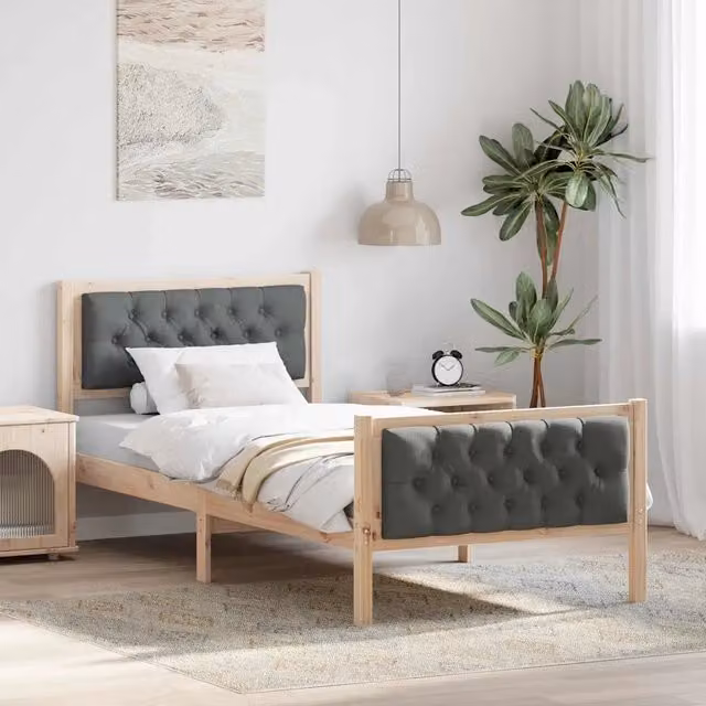 Struttura del letto-Giroletto Grigio scuro 90 x 200 cm Pino massello 889789