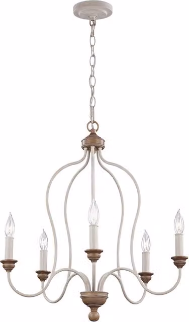 Lampadario Classico Hartsville Acciaio Gesso Slavato Legno Marrone 5 Luci E14