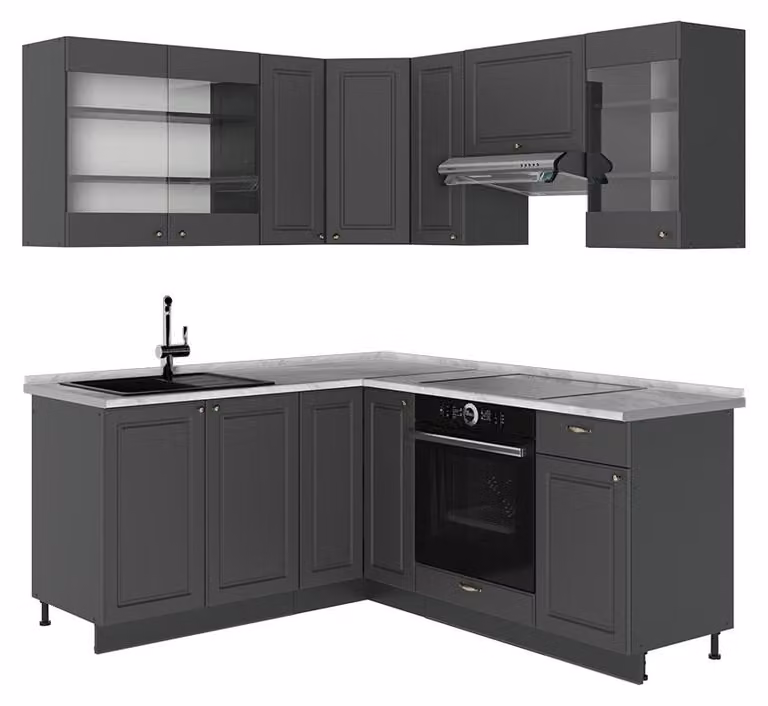 Cucina angolare completa Vicco Fame-Line Oro-antracite rustico/Antracite 190 x 160 cm, PL Marmo, Model 56886
