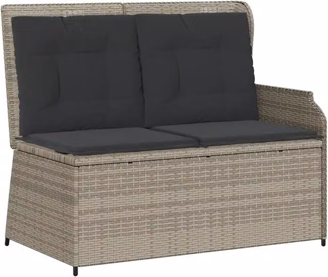 Panchina da Giardino Reclinabile in Polyrattan e Metallo con Cuscini in Tessuto Grigio Design Moderno