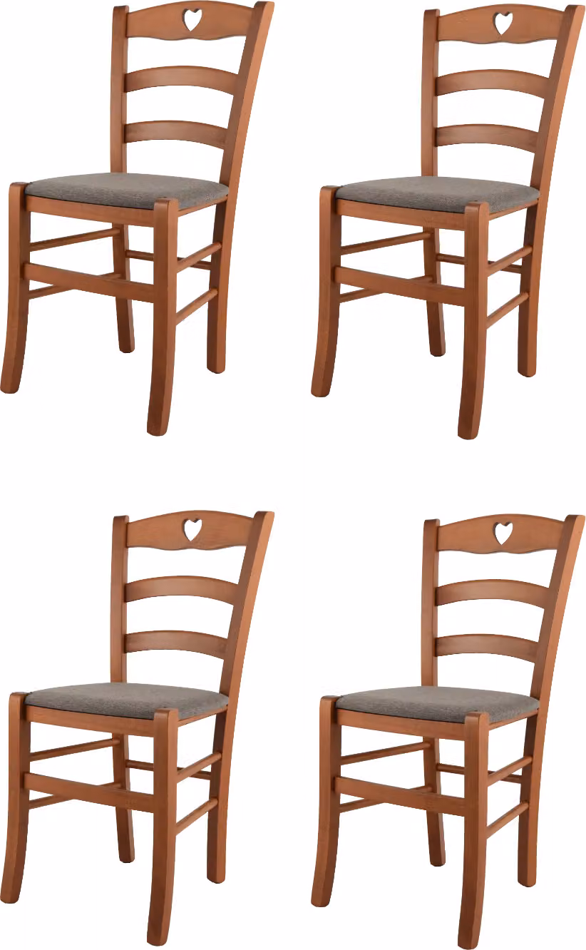 t m c s Tommychairs - Set di 4 sedie CUORE per cucina e sala da pranzo, struttura robusta in legno di faggio laccato color ciliegio e sedile imbottito rivestito in tessuto color fulvo