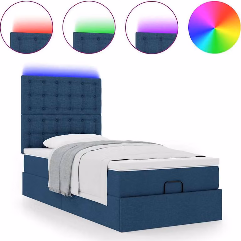 Struttura Letto Pouf con Materasso Blu 90x190 cm in Tessuto