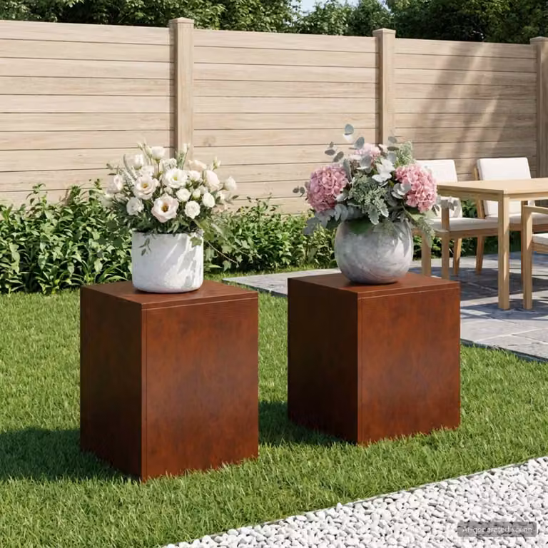 Set di 2 supporti per piante vidaXL in acciaio color marrone, L/P/H: 40 x 40 x 40 cm