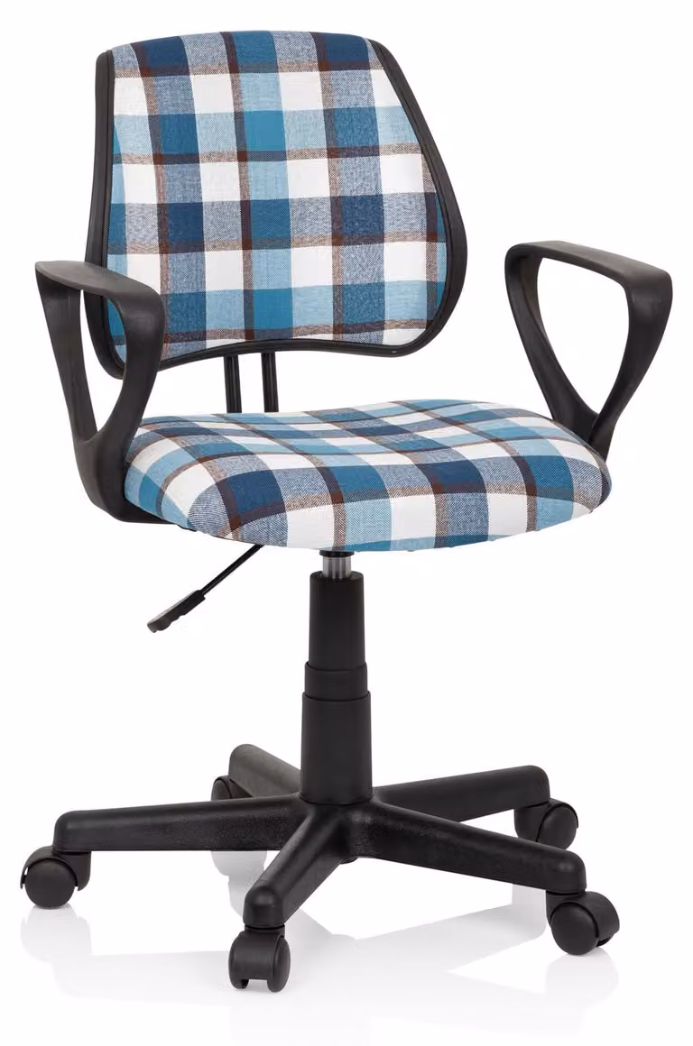 Sedia girevole per bambini KIDDY CD Square, rivestita in tessuto blu e bianco, con altezza regolabile