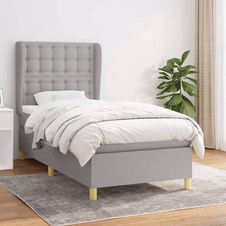 vidaXL Giroletto a Molle con Materasso Ibrido in Tessuto Grigio e Bianco L/P/H: 200 x 90 x 128 cm