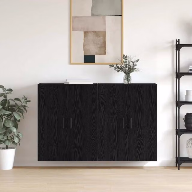 Set di 2 mobiletti a muro moderni vidaXL in nero opaco, L: 69,5 cm, P: 34 cm, H: 90 cm