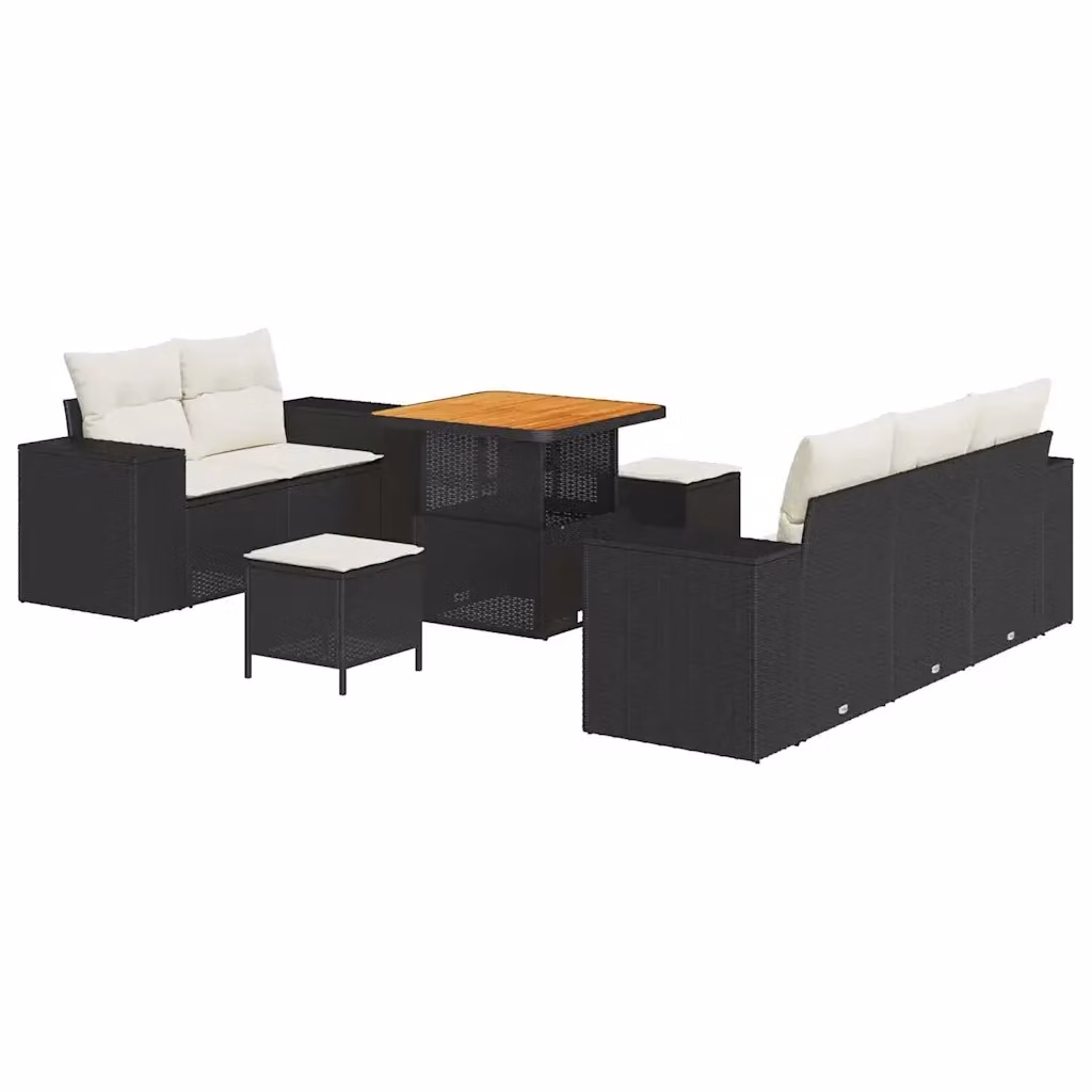 Set Divano da Giardino vidaXL 8 Pezzi in Polyrattan Nero con Cuscini e Tavolino da Caffè – 2
