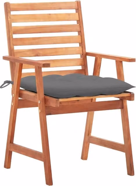 Set di 2 sedie da esterno in legno di acacia con cuscini grigi e braccioli per giardino e terrazzo