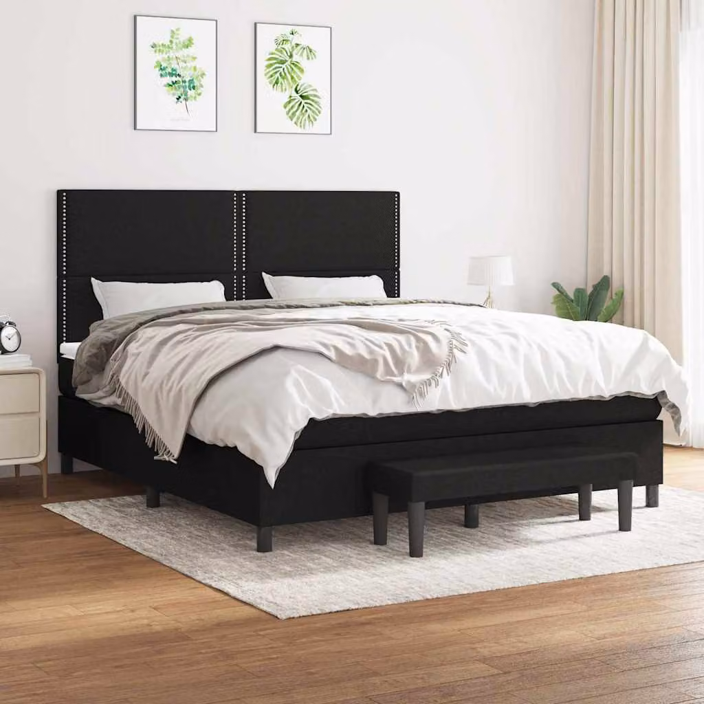 vidaXL Letto Ibrido con Giroletto a Molle e Materasso in Tessuto Nero, L 180 cm x P 200 cm – 1