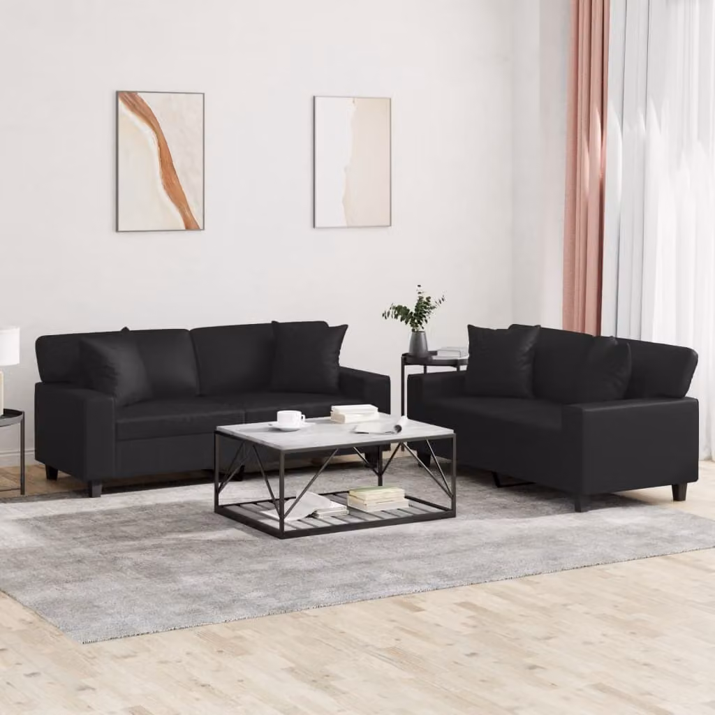 Maison Exclusive - Set divano a 2 posti con cuscini, in ecopelle nera