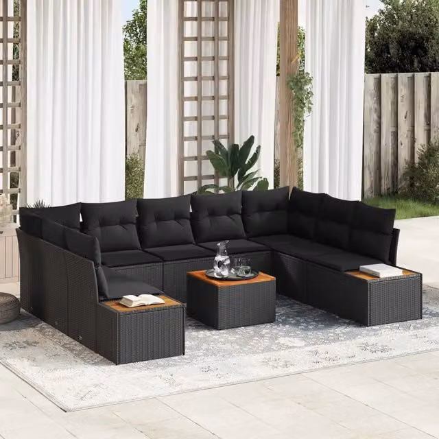 Set Divano da Giardino 5 pz 9-Numero di posti Nero Polyrattan 3356838