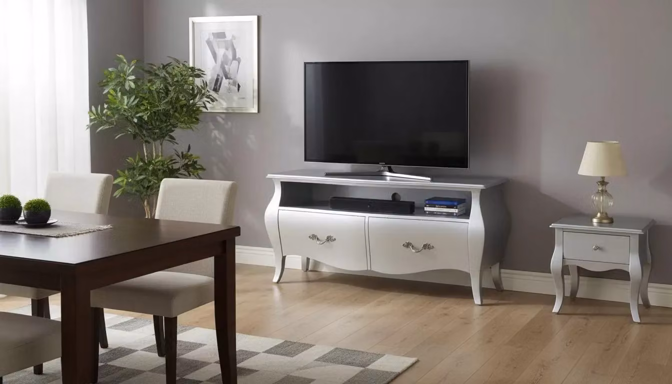 Mobile porta TV bombato in legno di pino stile shabby chic bianco Mobili 2G L/P/H: 141 x 45 x 62 cm – 3
