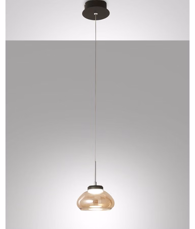 Arabella - Lampada a sospensione singola di Fabas Luce - Led 8W - Lampada da soffitto Diametro 14cm Ambra