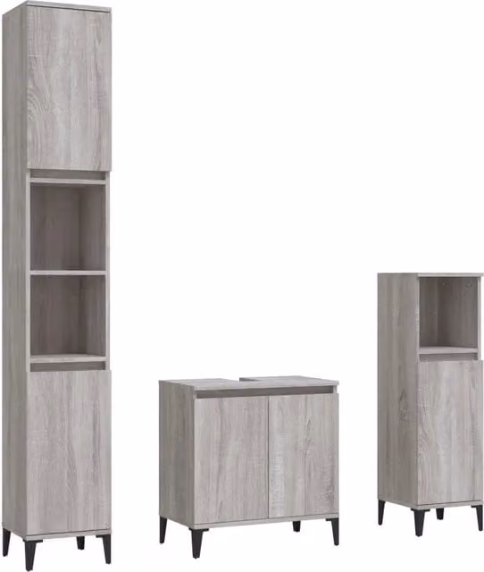 Set Mobili da Bagno | Armadio da bagno 3 pz Grigio Sonoma in Legno Multistrato