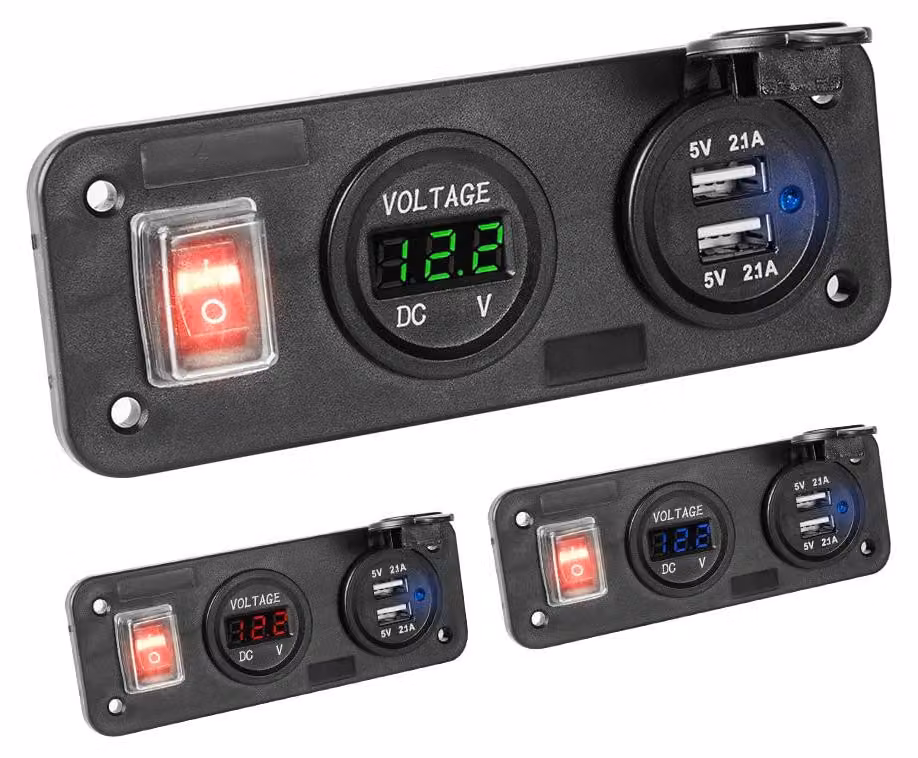 Adattatore USB duale 2x2,1 A, voltmetro LED, interruttore on/off, kit fai-da-te, colore rosso