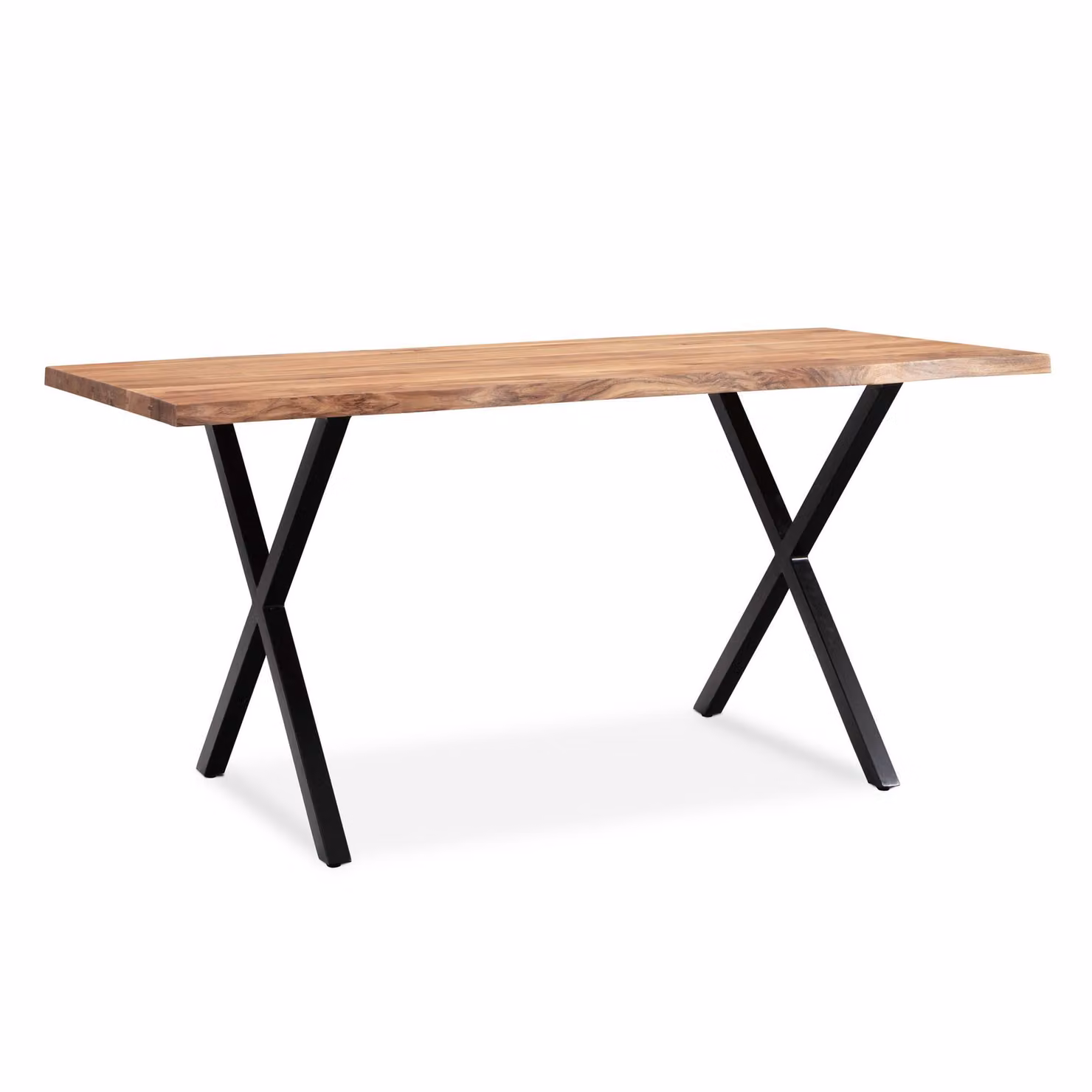 WOHNLING Scrivania 120x60x76 cm Legno massello di acacia / metallo Scrivania per computer Bordo del tronco Scrivania da ufficio per home office Massiccia con gambe a X in nero Tavolo in legno