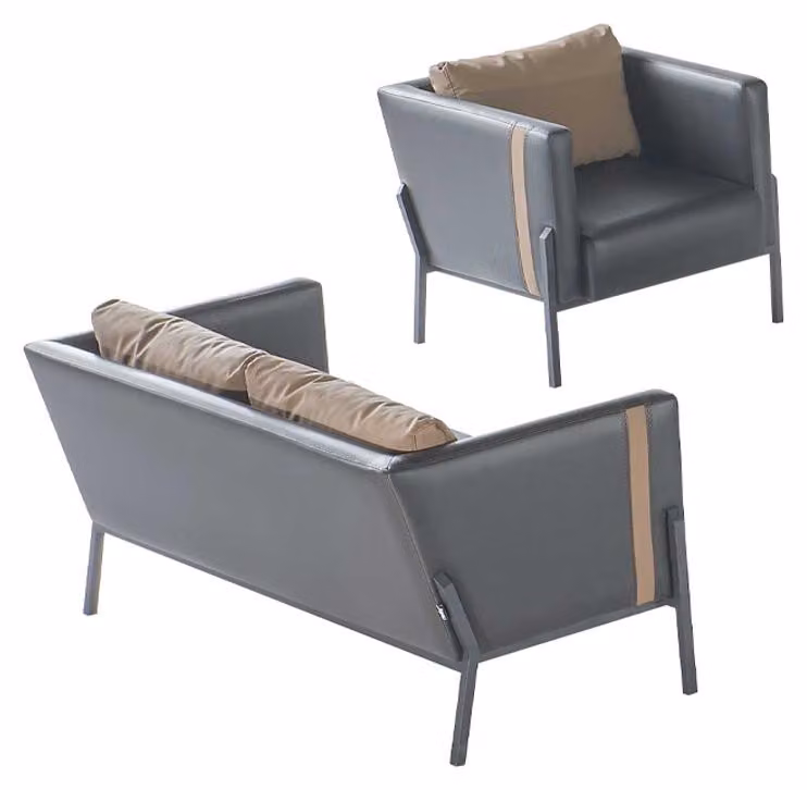 Arbeitszimmer Sitzmöbel Luxuriöser Grauer Leder 2-Sitzer Edler Sessel