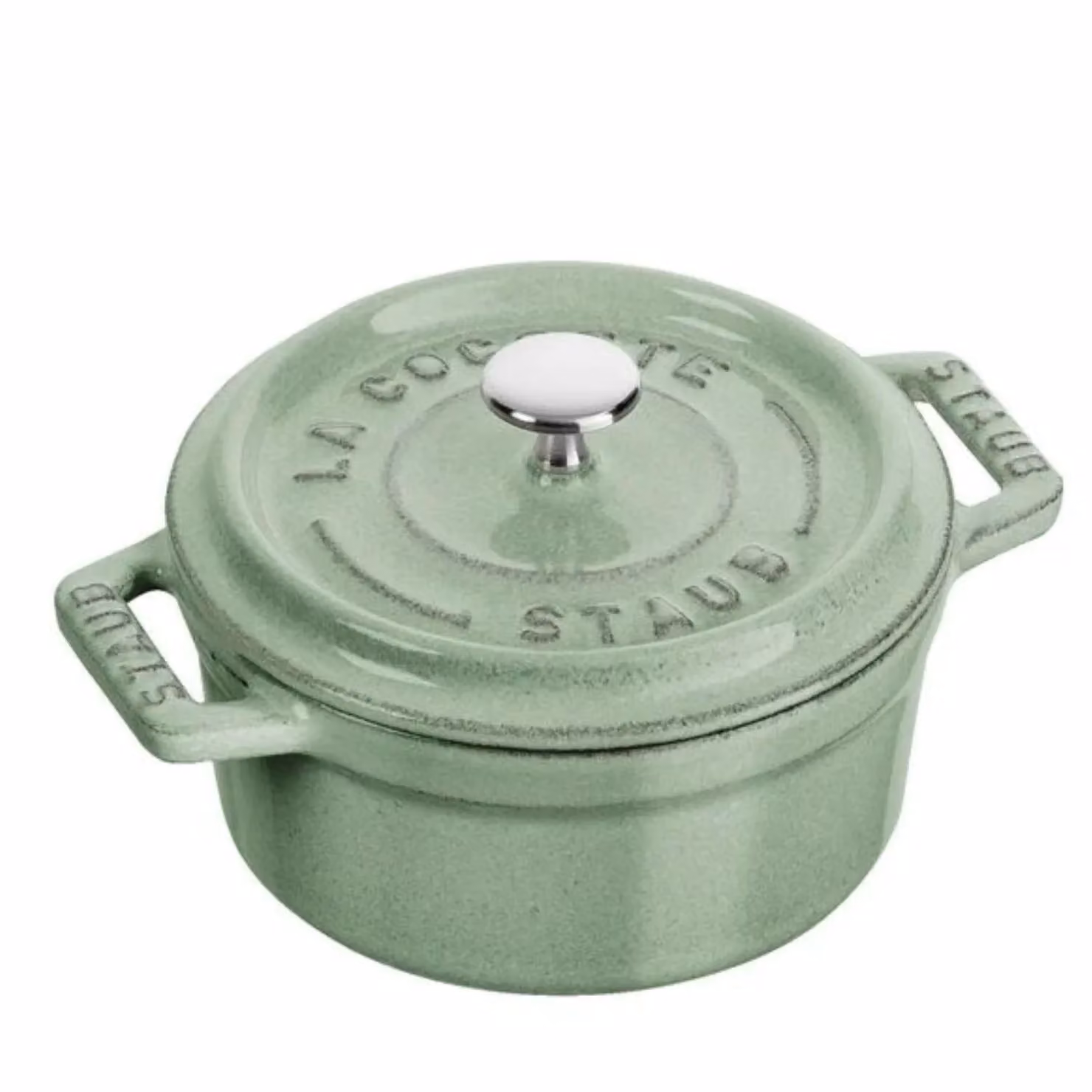 Casseruola tonda in ghisa per induzione colore salvia con maniglie e coperchio, diam. 20cm