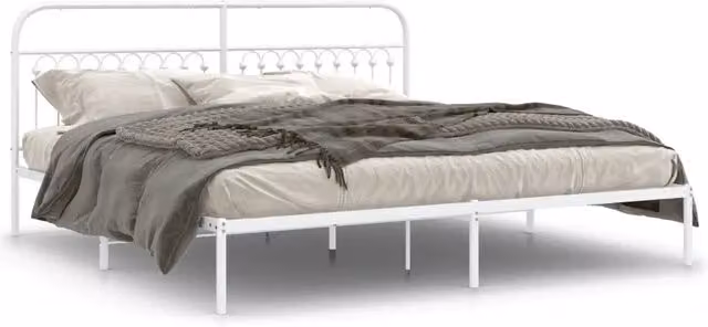 Letto matrimoniale per adulti con giroletto e testiera in metallo bianco L: 193 cm, P: 203 cm – 1