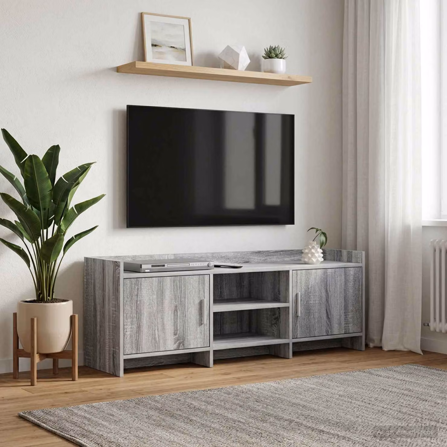 Mobile TV vidaXL moderno in legno ingegnerizzato e metallo, colore grigio, L 130 cm x P 33 cm x H 47 cm