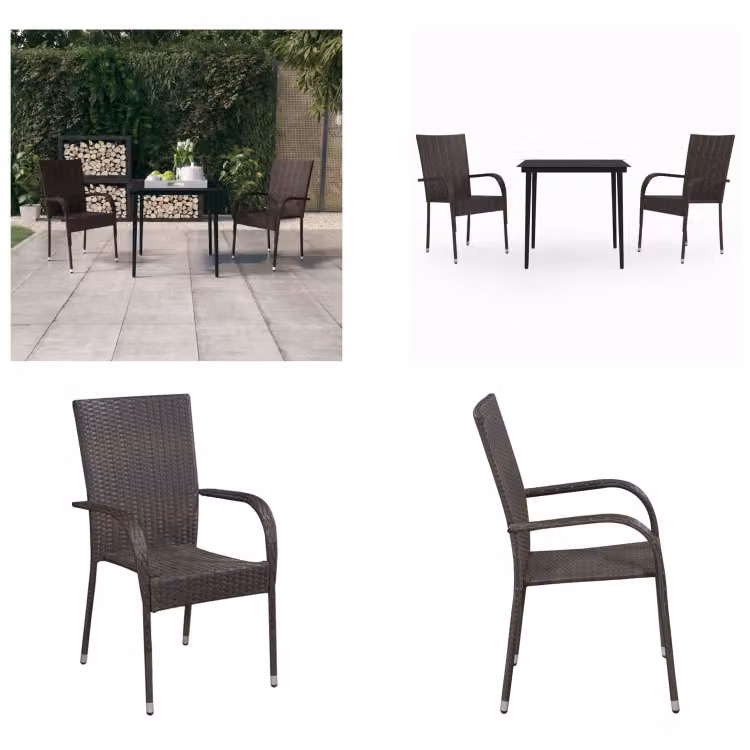 vidaXL Set da pranzo da giardino 3 pezzi marrone e nero - Set da pranzo da giardino - Set da pranzo da giardino - Set di mobili da giardino - Set di mobili da giardino