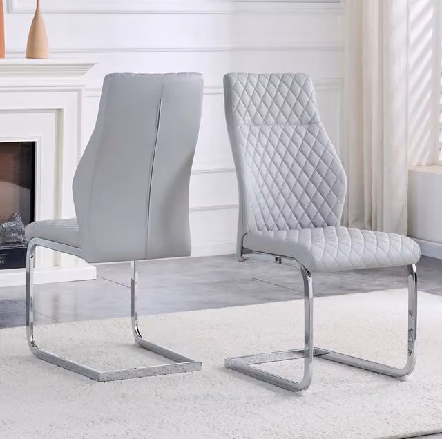 Set 2 sedie da pranzo con schienale alto in similpelle grigio chiaro HAVRYA