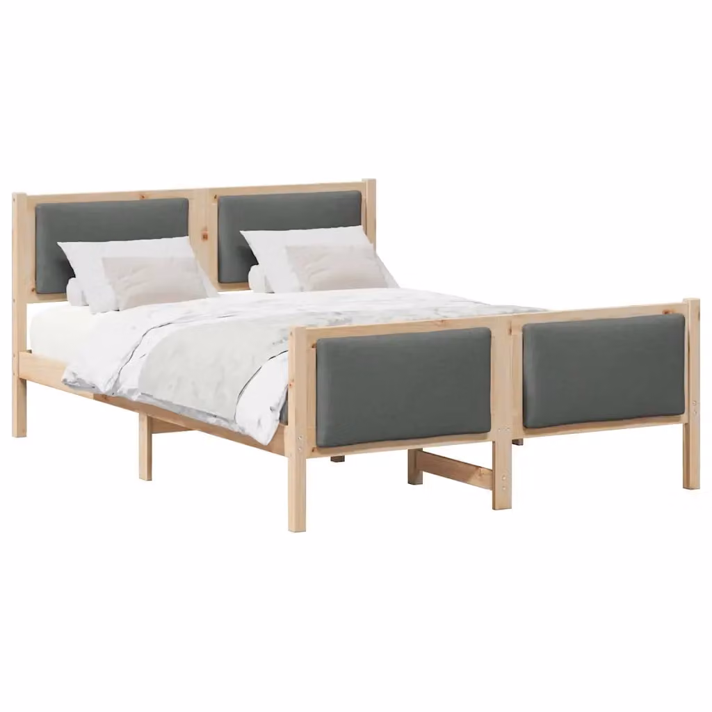 Struttura del letto moderna vidaXL in legno di pino e tessuto, L/P/H: 140 x 200 cm, Grigio e Marrone – 2