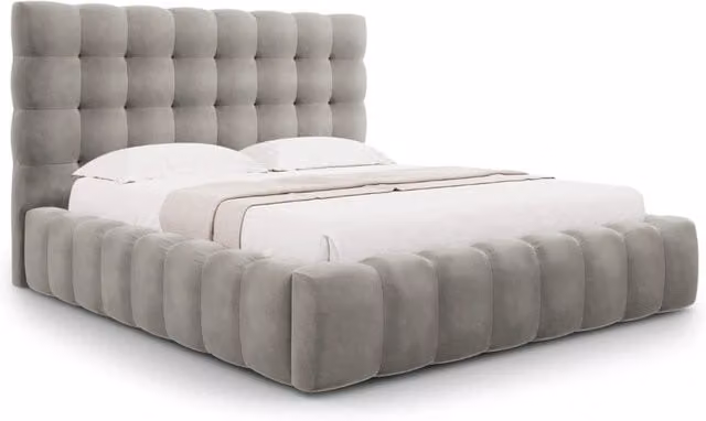 Letto con cassettone e testiera Bali di Cosmopolitan Design in velluto grigio, L: 140 cm, P: 200 cm, H: 125 cm