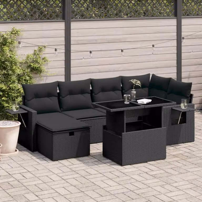 Maison Exclusive - Set da giardino 7 pezzi con cuscini in polyrattan nero