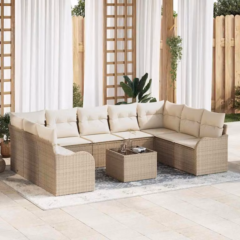 Maison Exclusive - Set Divano da Giardino 10 pcs Beige e bianco Poly Rattan