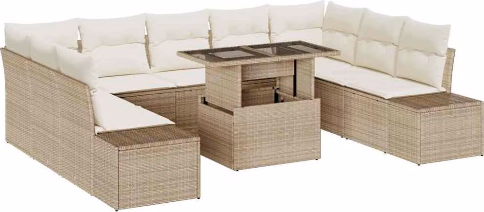 Set Divano da Giardino 10 pcs Beige Poly Rattan