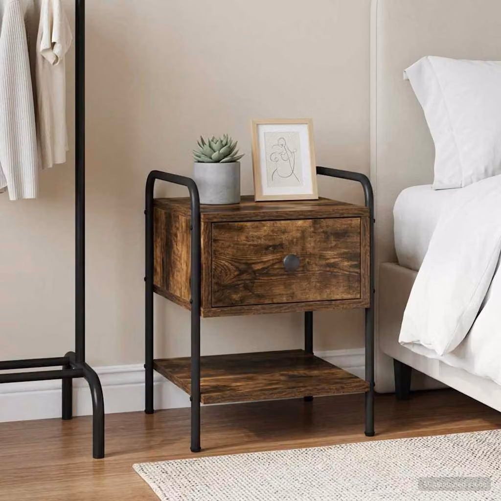 Armadio da Notte vidaXL in Rovere Fumo Marrone L: 35 cm, P: 36,5 cm, H: 47 cm