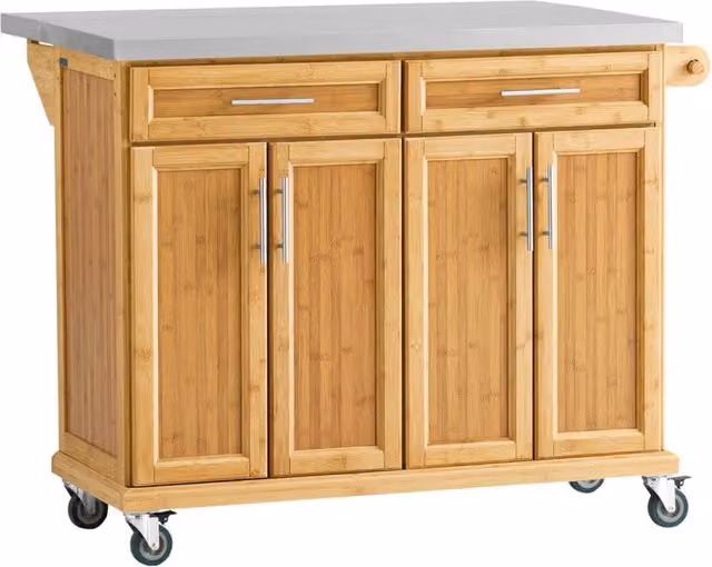 Carrello Cucina Credenza Legno Piano Lavoro Cucina Piano in Acciaio è allungabile FKW69-N