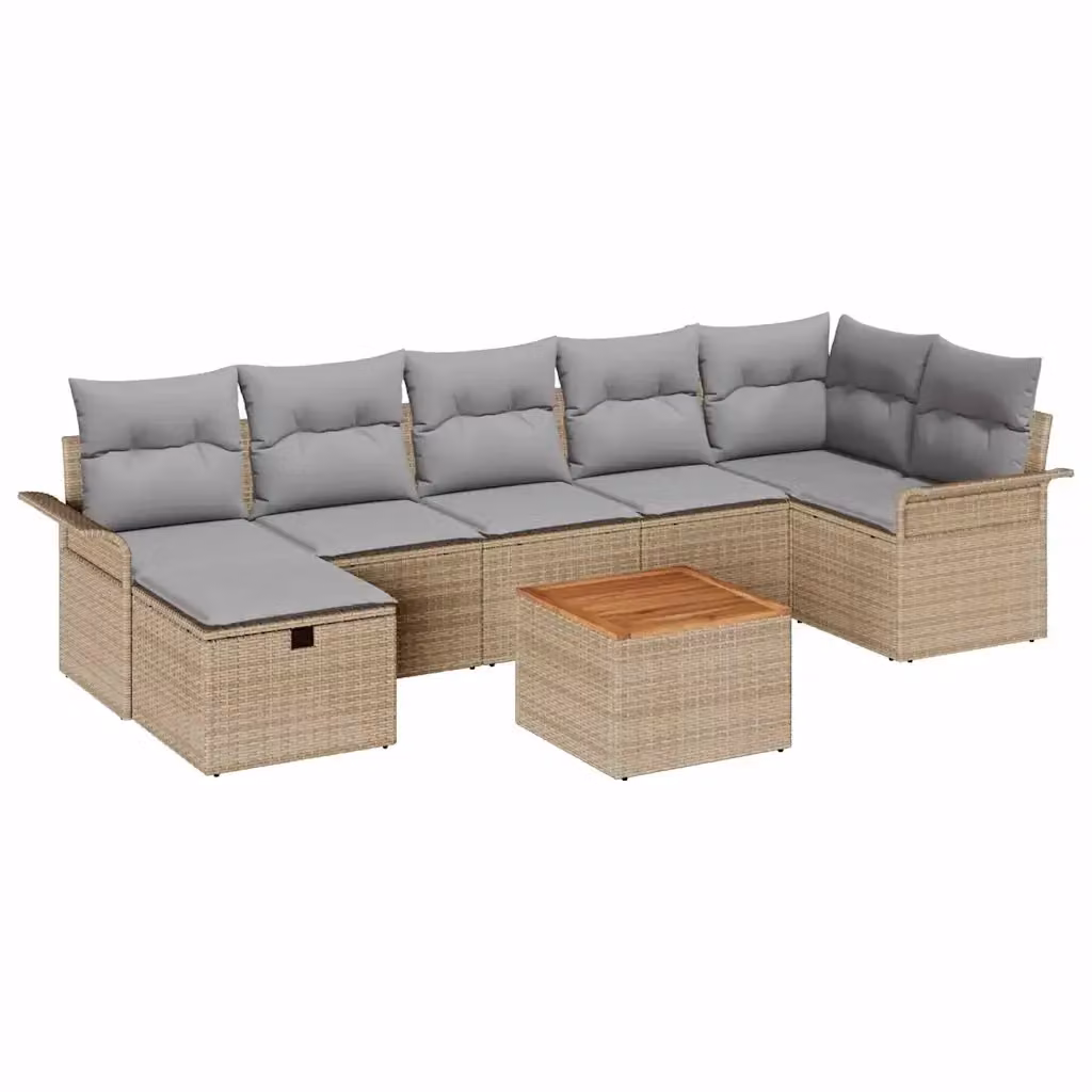vidaXL Set Divano da Giardino a L con Tavolino e Ottoman, 8 Pezzi in Polyrattan Beige con Cuscini – 2