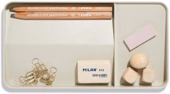 Organizer da scrivania beige, bifacciale, per appunti e cancelleria