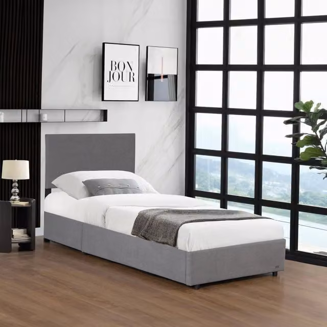 Letto Contenitore Singolo Juva Corium in Velluto a Coste Grigio con Apertura a Ribalta L/P/H: 90 x 200 cm