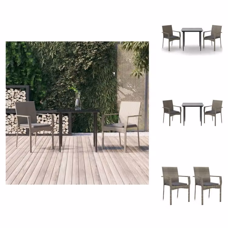 vidaXL set da pranzo da giardino a 3 pezzi con cuscini in poly rattan nero e grigio - Set di mobili da giardino