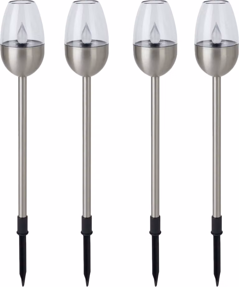 Lampada solare Dehner Jaro, set da 4, luce bianco caldo, Ø 6,1 cm, altezza 41,7 cm, acciaio inossidabile / plastica, argento