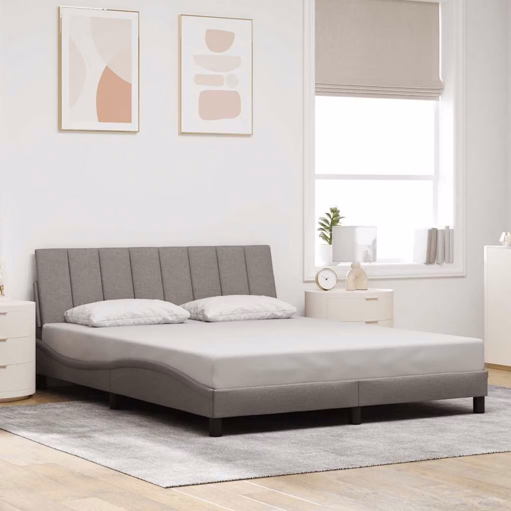 vidaXL Giroletto senza Materasso Hanko Tortora in Tessuto 160x200 cm – 1