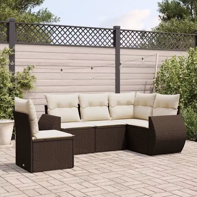 Set Divano da Giardino 5 pz con Cuscini Marrone in Polyrattan 3221372
