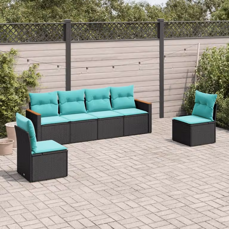 Set di divani da giardino vidaXL in polyrattan nero con cuscini, struttura in acciaio e design moderno a forma di L per esterno