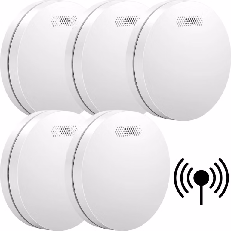 Aroha Link Rilevatore di Fumo Collegabile - Batteria da 10 Anni, Sensore Fumo Interconnesso - Allarme Anticendio - 5 pezzi