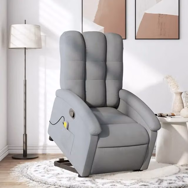 Divano Sedia-Poltrona Alzapersona Massaggi Reclinabile Grigio Chiaro Tessuto 332810