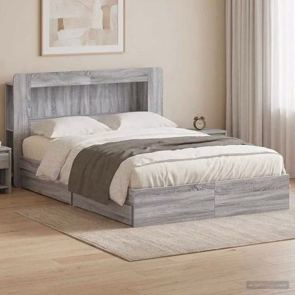 vidaXL Letto con contenitore moderno in legno Sonoma grigio L/P/H: 200 x 150 x 182 cm