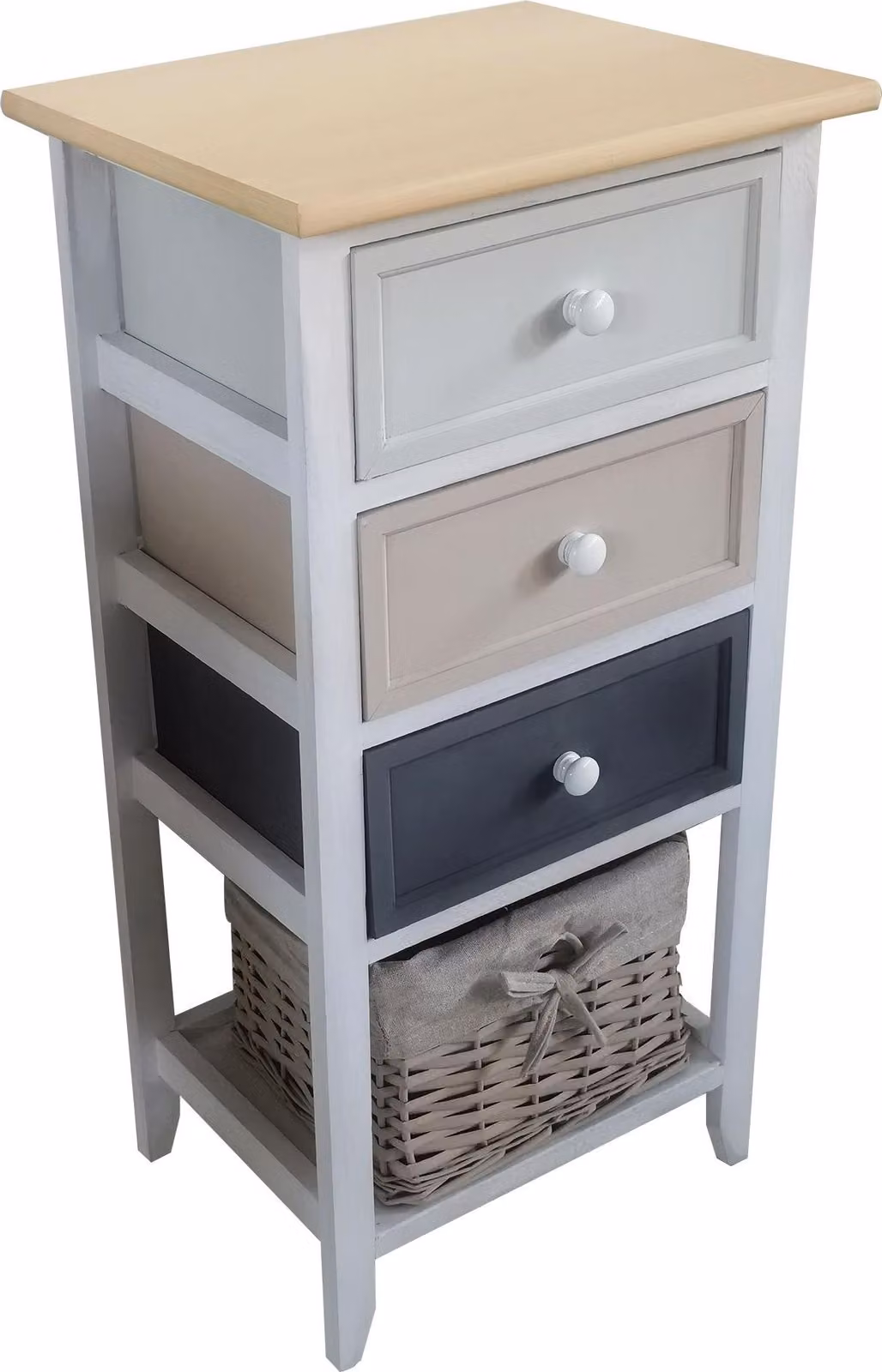 Milani Home - mobiletto in legno con 3 cassetti e 1 cesta, grigio chiaro, 35 x 28 x 73 cm
