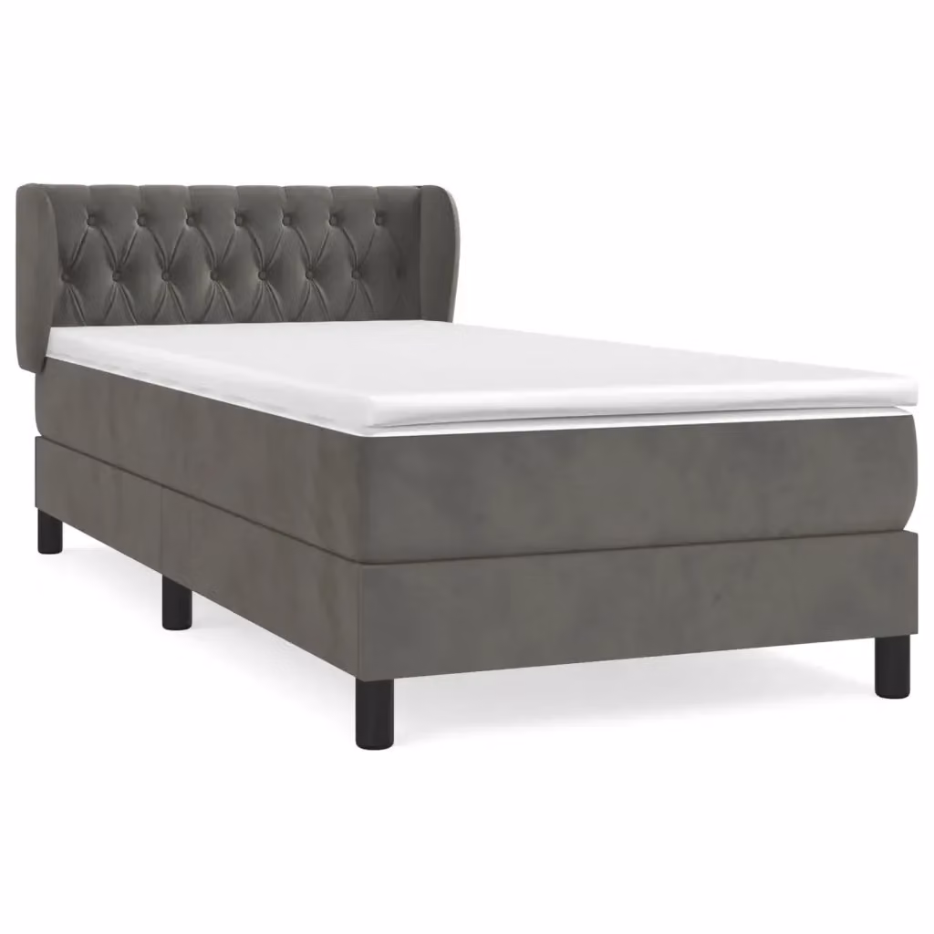 vidaXL Giroletto a Molle con Materasso in Velluto Grigio L/P/H: 100 x 200 x 88 cm – 2