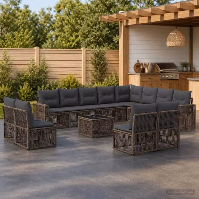 Set Divano da Giardino a Forma di U vidaXL con Tavolino da Caffè e Cuscini, Colore Grigio e Antracite