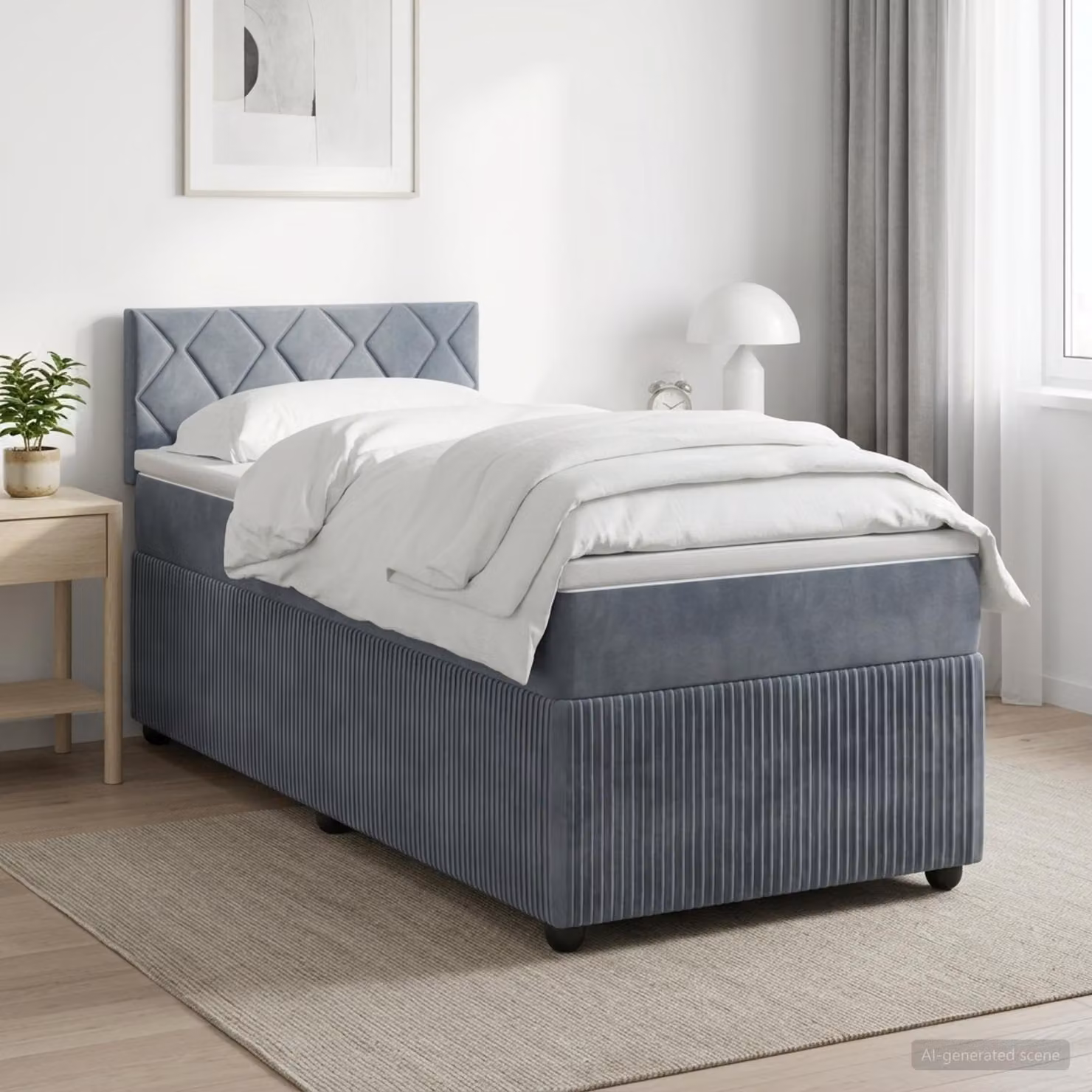 Letto box spring con materasso ibrido vidaXL in velluto Grigio Scuro, L/P/H: 90 x 190 cm