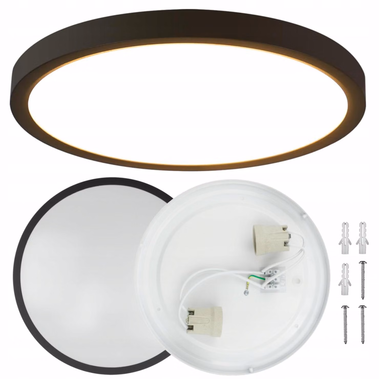 Lampada a soffitto LED, plafoniera rotonda nera, da incasso, con 2 attacchi E27